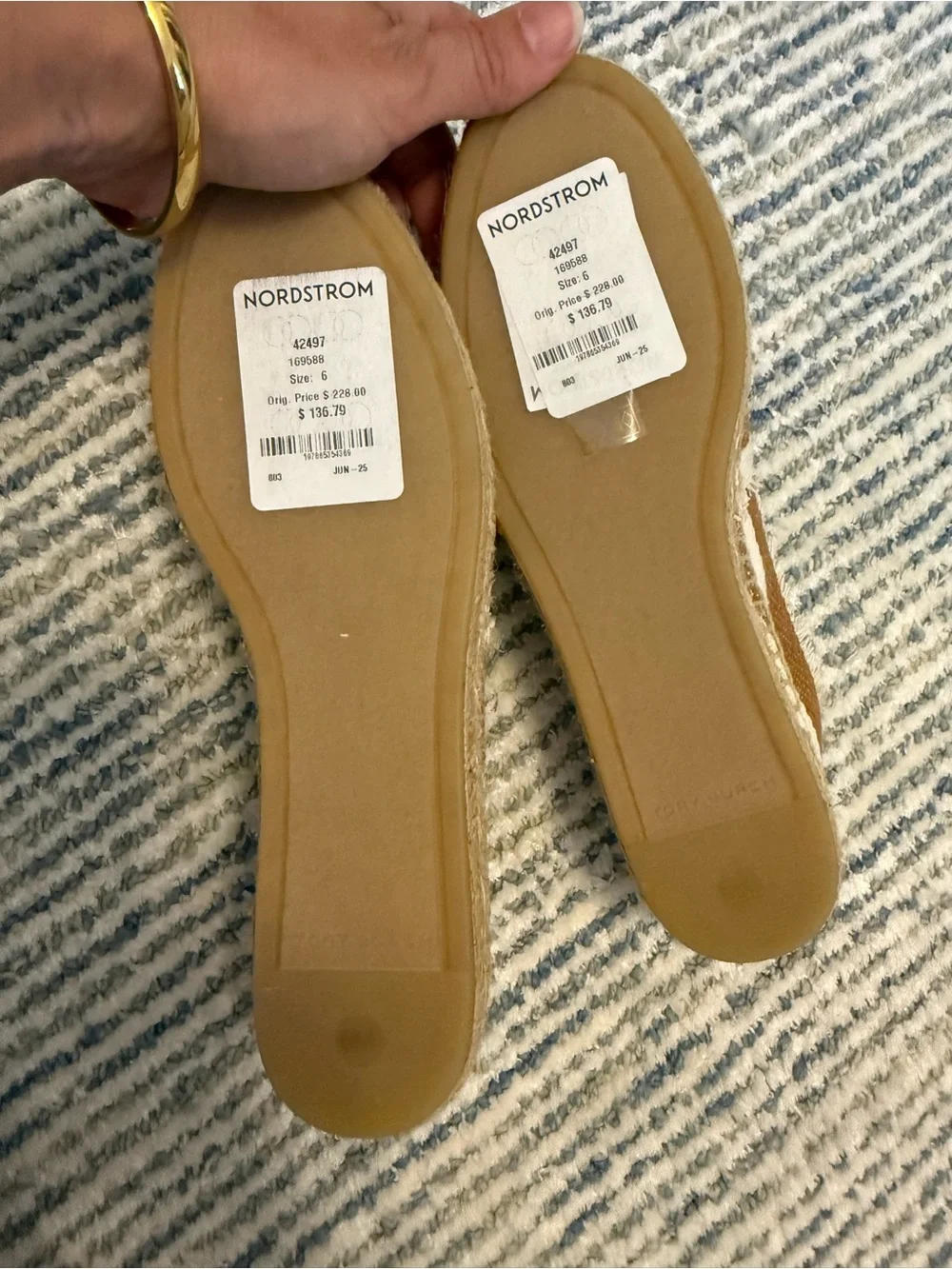 Tory Burch Striped Espadrille Flats in Cream and Brown